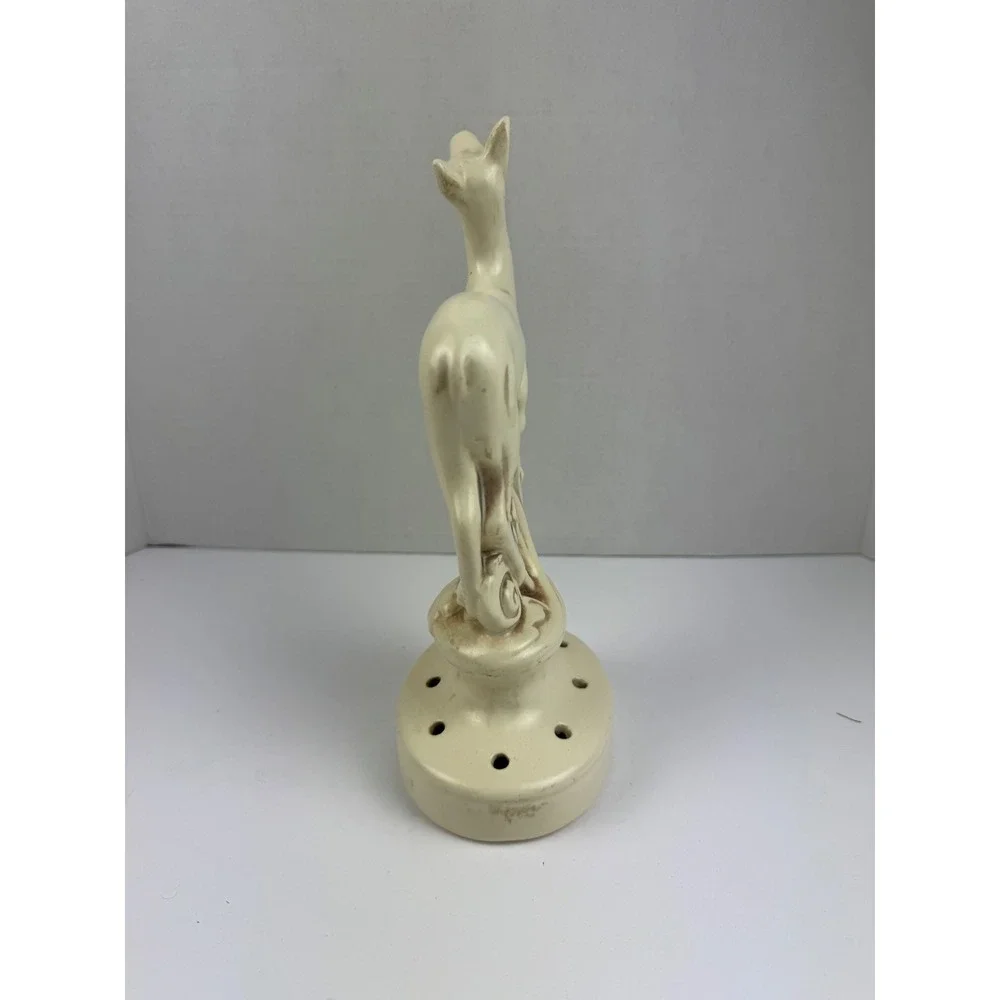 Red Wing Pottery Figural Deer Flower Frog, Art Deco Ivory Ceramic Centerpiece